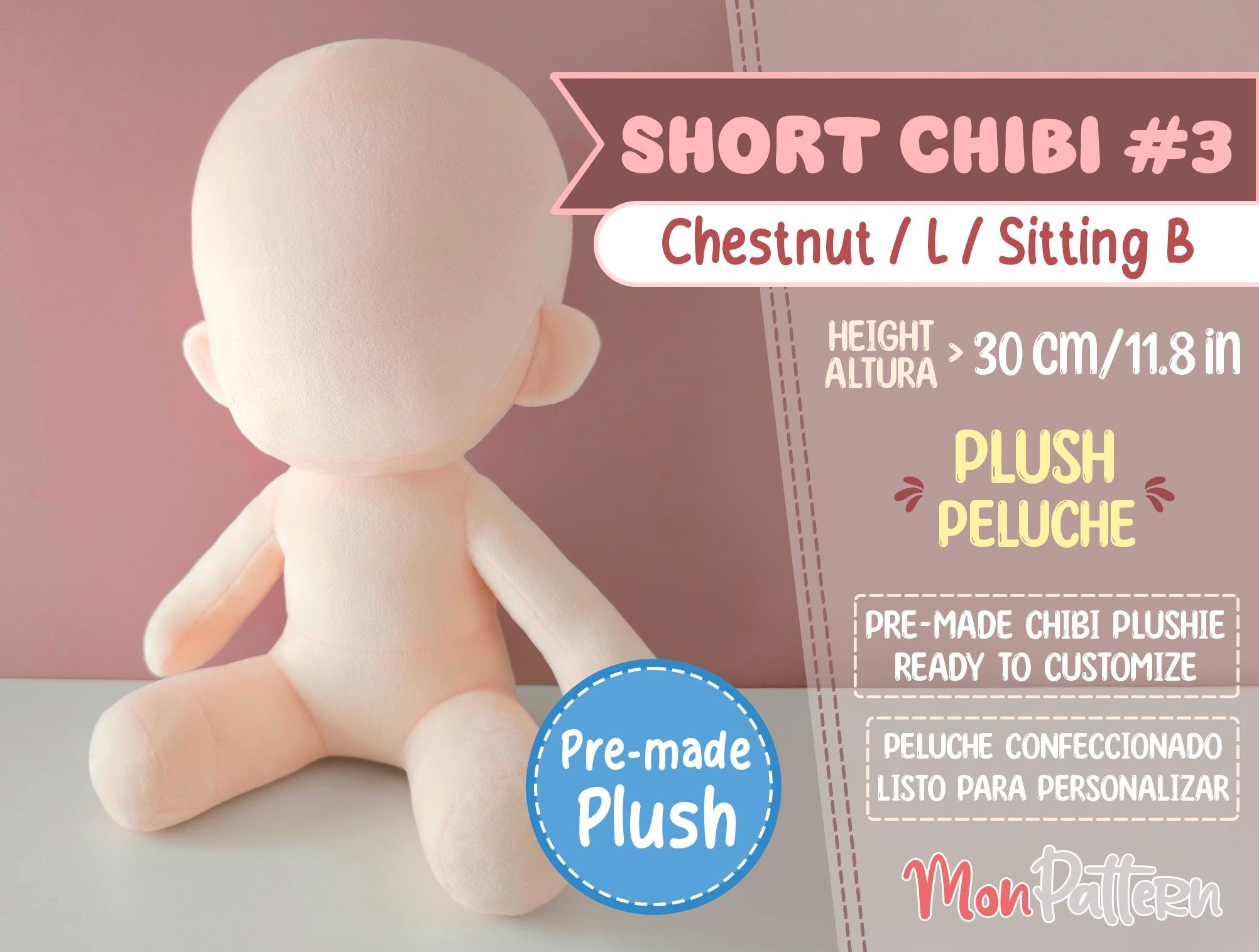 SHORT CHIBI #3 - Blank PLUSH (Pre-made plush without hair & face, ready to customize!) Big Human Anime Plush Sitting 30 cm / 11.8 in