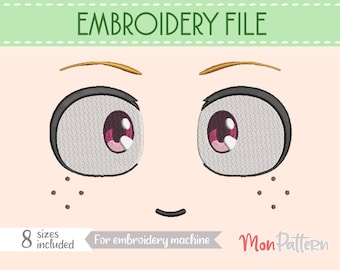 FACE 29 Embroidery File | Chibi Anime Plush Eyes | Machine Embroidery Design | 8 Sizes