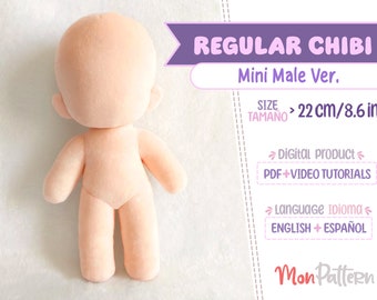 REGULAR CHIBI - Mini Male Ver (Patrón de costura PDF) Instrucciones en español - inglés (descarga instantánea) Muñeco humano humanoide Peluche