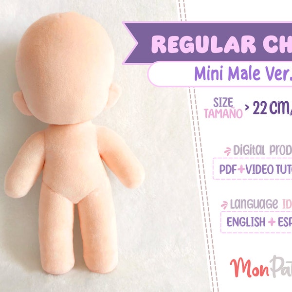 REGULAR CHIBI - Mini Male Ver (Patrón de costura PDF) Instrucciones en español - inglés (descarga instantánea) Muñeco humano humanoide Peluche