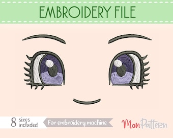 FACE 16 Embroidery File | Chibi Anime Plush Eyes | Machine Embroidery Design | 8 Sizes