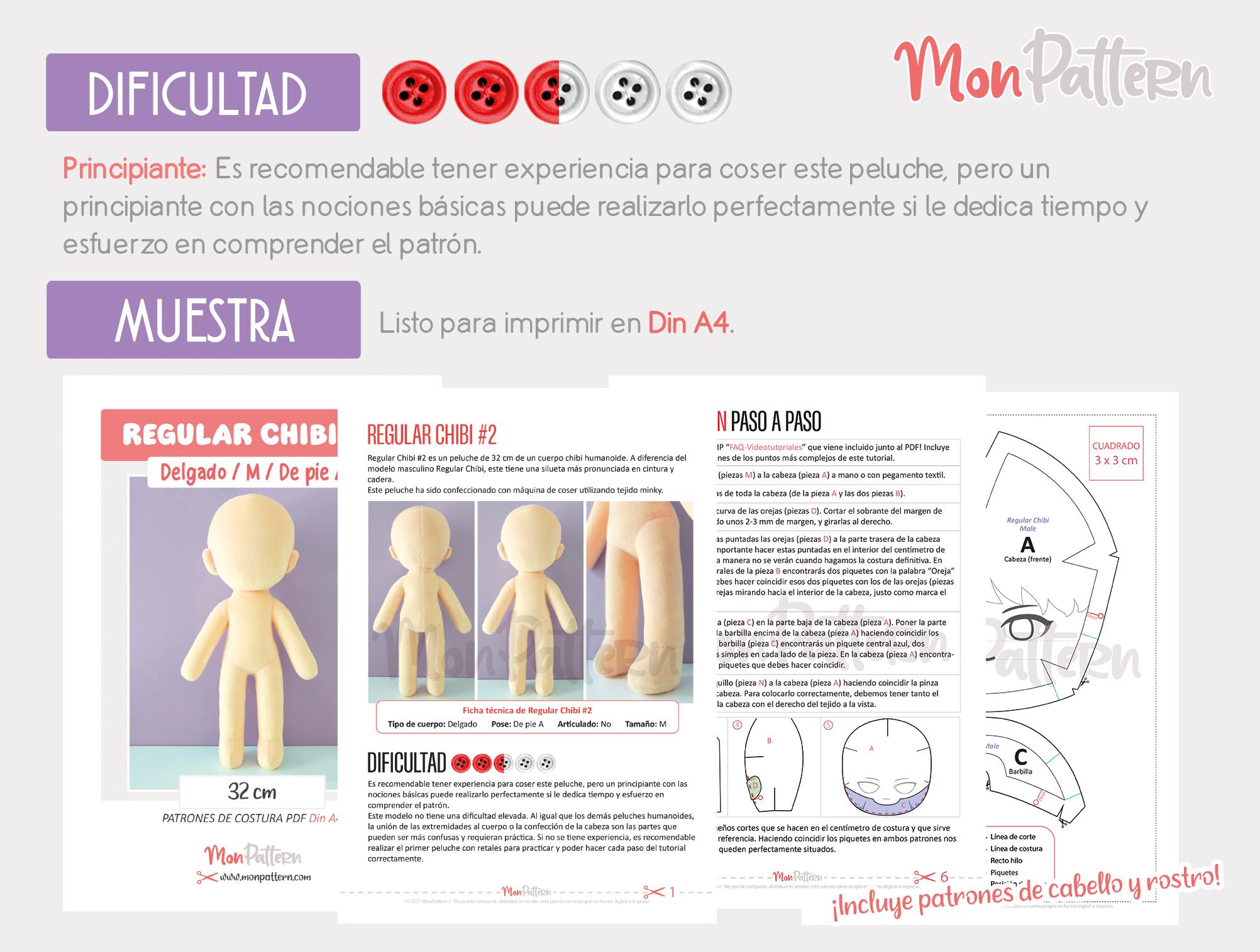 REGULAR CHIBI #2 Sewing Pattern | Slim Chibi Plush Doll PDF | 12in ...