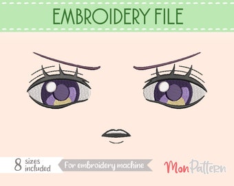 FACE 25 Embroidery File | Chibi Anime Plush Eyes | Machine Embroidery Design | 8 Sizes