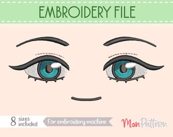FACE 32 Embroidery File | Chibi Anime Plush Eyes | Machine Embroidery Design | 8 Sizes