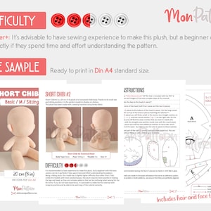 Chibi Plus Pattern SHORT CHIBI #2 Sewing Pattern | Sitting Chibi Plush PDF | 8in Cotton ...