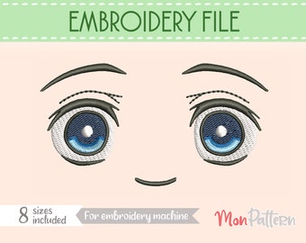 FACE 2 Embroidery File | Chibi Anime Plush Eyes | Machine Embroidery Design | 8 Sizes