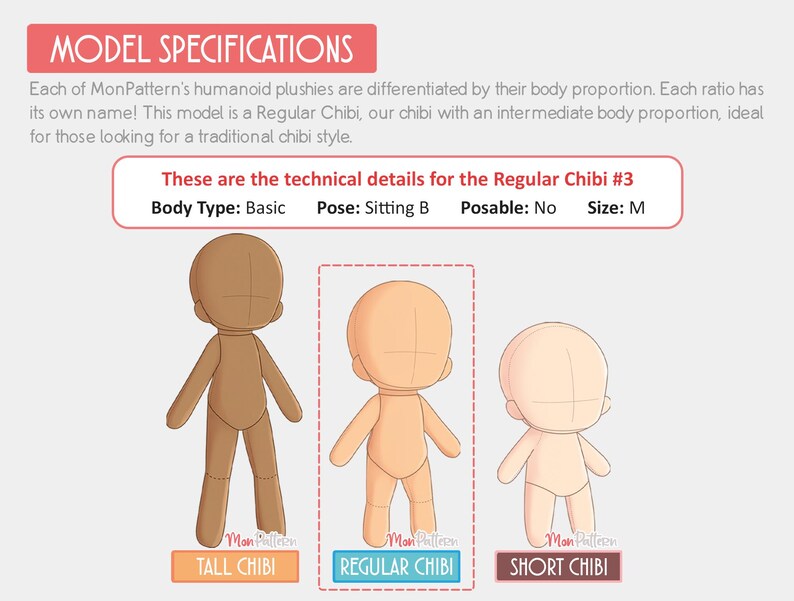 REGULAR CHIBI #3 Sewing Pattern | Sitting Chibi Plush Doll PDF | 10in ...