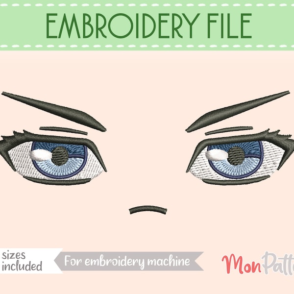 FACE 11 - Machine Embroidery File - 5 SIZES - (Digital English instructions) Custom Chibi Anime Eyes