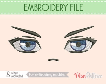 FACE 11 Embroidery File | Chibi Anime Plush Eyes | Machine Embroidery Design | 8 Sizes