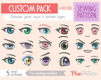 Anime Eyes Sewing Pattern: Custom 4-Pack Plush Face (Digital Download)
