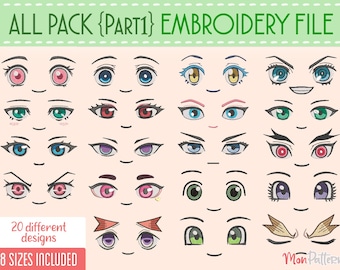 20-Pack Embroidery Files | Anime Faces for Plush Dolls | Machine Embroidery Design