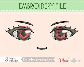 FACE 6 Embroidery File | Chibi Anime Plush Eyes | Machine Embroidery Design | 8 Sizes
