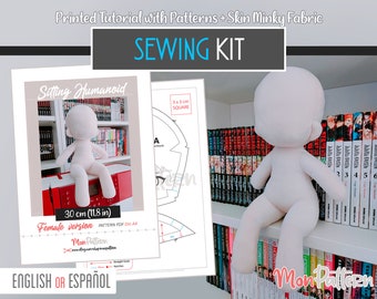 CHIBI Sewing Kit Human Doll Plush 25 Cm minky Fabric Sewing Pattern PRINTED  Spanish or English Instructions Include Plush Fabric 