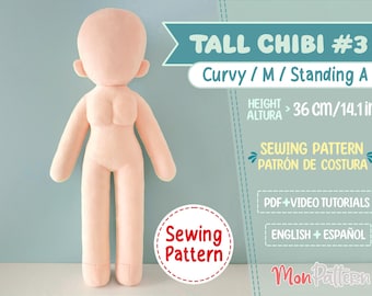 TALL CHIBI #3 Sewing Pattern: Curvy Plush Pattern 36cm/14in (PDF English/Spanish)