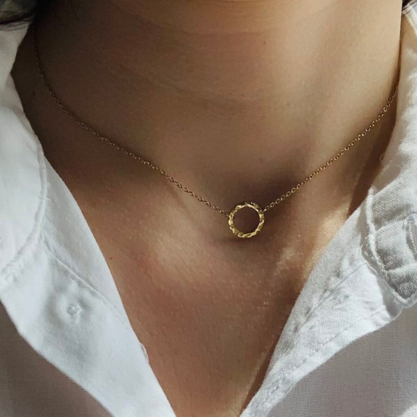 Zierliche Kreis Halskette - Edelstahl - 14k vergoldet - minimalistische Halskette - Geschenk - Gold Kette