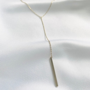 Chaîne en Y en acier inoxydable - plaqué or 14 carats - collier avec pendentif barre - en argent, or et or rose - collier fin pour femme - bijoux en or