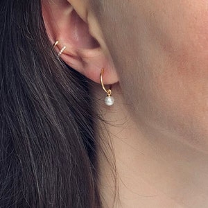 Creole with pearl Earrings with pearl 18k gold plated 925 sterling silver Pearl jewelry Gold earrings Creole gold Gold jewelry image 4