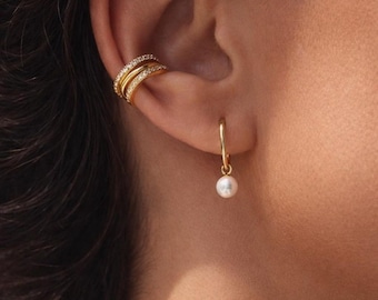 Creole mit Perle - Ohrringe mit Perle - 18k Vergoldet 925 Sterling Silber - Perlenschmuck - Gold Ohrringe - Creole gold - Gold Schmuck