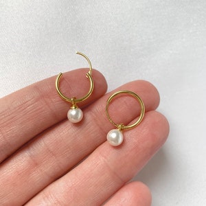 Creole with pearl Earrings with pearl 18k gold plated 925 sterling silver Pearl jewelry Gold earrings Creole gold Gold jewelry image 5