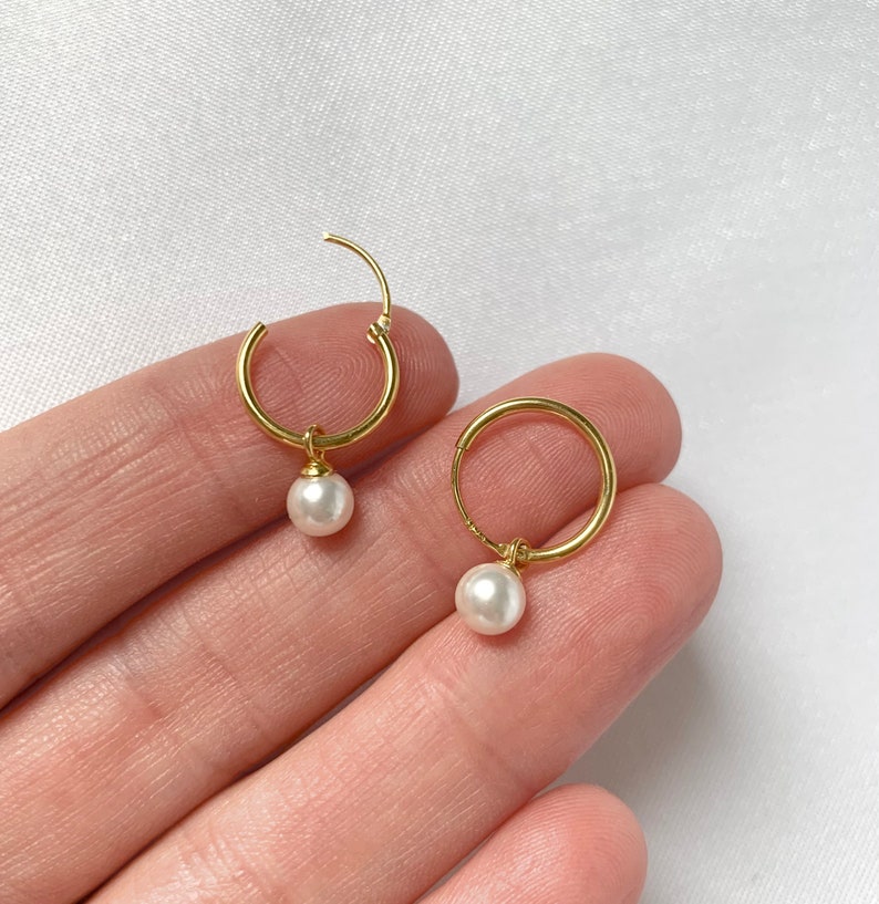 Creole with pearl Earrings with pearl 18k gold plated 925 sterling silver Pearl jewelry Gold earrings Creole gold Gold jewelry image 5