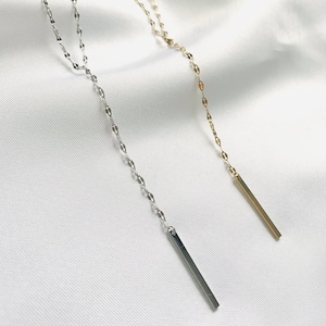 Chaîne en Y en acier inoxydable - Collier en or - Collier avec pendentif barre - Or et argent - Minimaliste - Bijoux en or