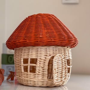 Rattan Mushroom Basket, Handmade Natural Toy, Organizer Nursery Decor, Housewarming Gift Idea, Baby Room Storage, Baby Shower Gift Idea