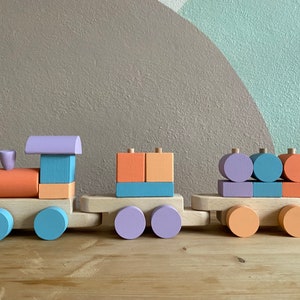 Montessori Baby Toys, Puzzle Train , Baby Room Decor, Wooden Locomotive, Toddler Stacking Toy, Wooden Railway, Nursery Decor, Gift for Baby image 3