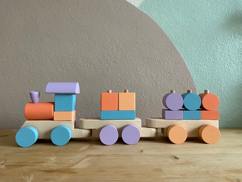 Montessori Baby Toys, Puzzle Train , Baby Room Decor, Wooden Locomotive, Toddler Stacking Toy, Wooden Railway, Nursery Decor, Gift for Baby image 3