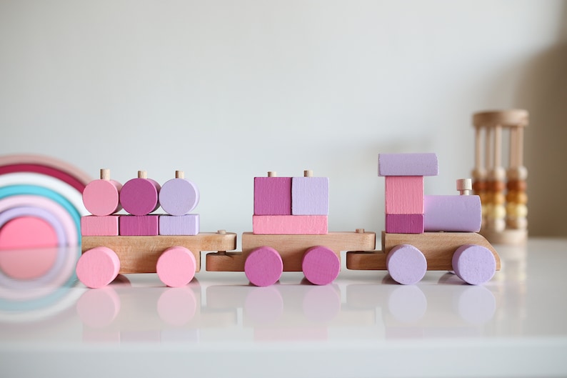 Montessori Baby Toys, Puzzle Train , Baby Room Decor, Wooden Locomotive, Toddler Stacking Toy, Wooden Railway, Nursery Decor, Gift for Baby image 1