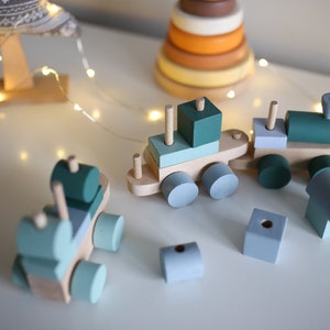 Montessori Train / Blue Puzzle Train / Wooden Locomotive / Wooden Train Toy / Wooden Railway / Nursery Decor / Gift for Baby image 5
