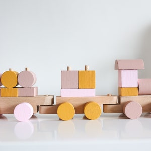 Montessori Baby Toys, Puzzle Train , Baby Room Decor, Wooden Locomotive, Toddler Stacking Toy, Wooden Railway, Nursery Decor, Gift for Baby image 5