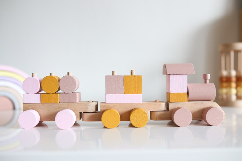 Montessori Baby Toys, Puzzle Train , Baby Room Decor, Wooden Locomotive, Toddler Stacking Toy, Wooden Railway, Nursery Decor, Gift for Baby image 5