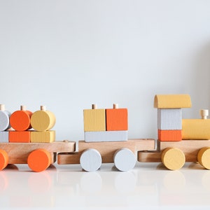 Montessori Baby Toys, Puzzle Train , Baby Room Decor, Wooden Locomotive, Toddler Stacking Toy, Wooden Railway, Nursery Decor, Gift for Baby image 6