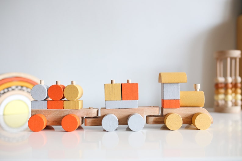 Montessori Baby Toys, Puzzle Train , Baby Room Decor, Wooden Locomotive, Toddler Stacking Toy, Wooden Railway, Nursery Decor, Gift for Baby image 6