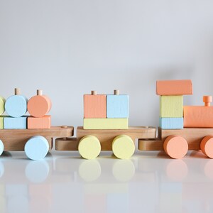 Montessori Baby Toys, Puzzle Train , Baby Room Decor, Wooden Locomotive, Toddler Stacking Toy, Wooden Railway, Nursery Decor, Gift for Baby image 4