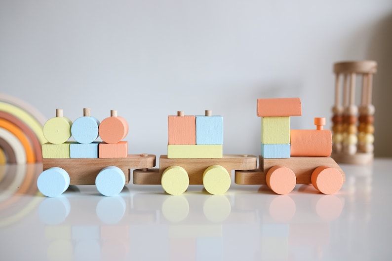 Montessori Baby Toys, Puzzle Train , Baby Room Decor, Wooden Locomotive, Toddler Stacking Toy, Wooden Railway, Nursery Decor, Gift for Baby image 4