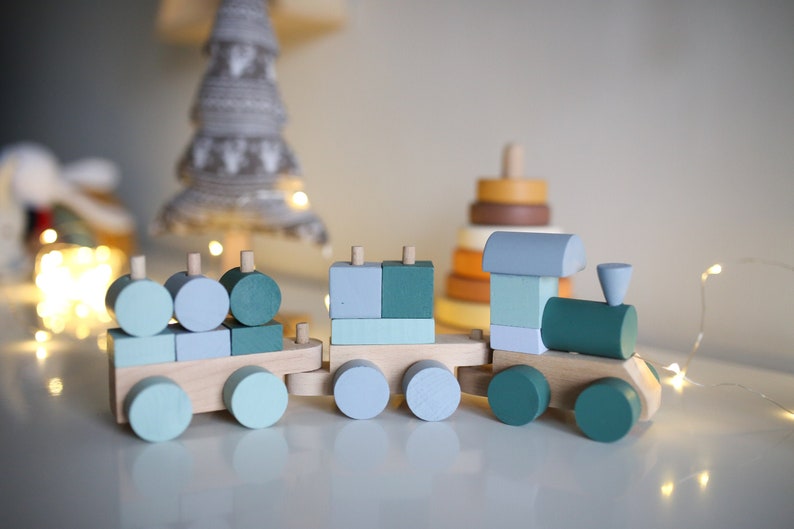 Montessori Baby Toys, Puzzle Train , Baby Room Decor, Wooden Locomotive, Toddler Stacking Toy, Wooden Railway, Nursery Decor, Gift for Baby image 7