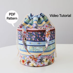 Bucket Bag SEWING PATTERN, Easy Project Bag Pattern, Drawstring