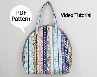 Tote Bag PDF Sewing Pattern: Zipper Bag with Video Tutorial