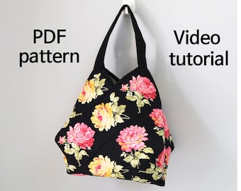 Patchwork Tasche Schnittmuster: Gestepptes Tote Bag mit Blumenmuster (PDF-Muster)