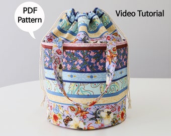 Project Bucket Bag Pattern, Easy Bucket Bag, Drawstring Bag, Circular Base Tote, PDF Pattern