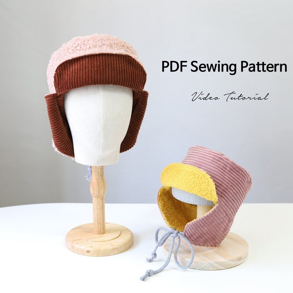 Trapper Hat PDF Sewing Pattern,from 3 years old up to adult sizes, Head Circumference 52cm-68cm,10 sizes,warm winter hat,gift for him