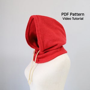 Puede incluir: Cuello de lana rojo con capucha y cordón. Patrón PDF Tutorial en vídeo.