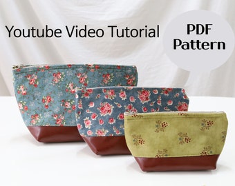 Zipper Pouch Sewing Pattern: 3 Sizes Toiletry Cosmetic Bag (PDF Pattern)