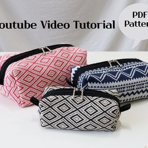 Boxy Zipper Pouch Sewing Pattern - PDF Tutorial for Cosmetic Bag - DIY Craft in 3 Size