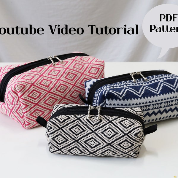 Patron de couture de pochette carrée - Tutoriel PDF pour trousse à cosmétiques - Artisanat DIY en taille 3