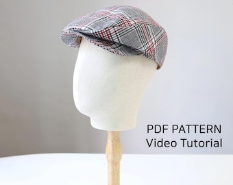 Flat Cap Pattern, PDF Sewing Pattern, 7 Sizes, Irish flat cap, Baker Boy Hat, Christmas Gift, Video Tutorial