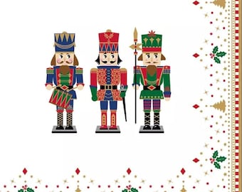 Set of 5 single napkins Nutcrackers Christmas Decoupage Paper Napkins Toy soldier 2 sizes available