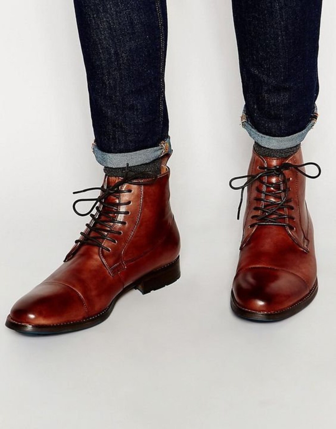 Handmade Men Brown Leather Dress Boots Men Brown Oxford Ankle Etsy UK