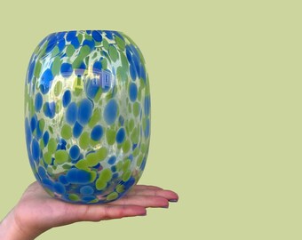 Confetti Round Glass Vase Blue & Green, Blown, Vibrant, Flower Vase, Housewarming Gift, Birthday present, mothers day, flowers, gift for her